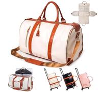 Trendfetchus Foldable Travel Bag 2.0, Multifunctional 2 in1 Convertible Large PU Leather Capacity Garment Duffle Bags, Foldable Rolling Travel Duffle Bag 2.0, with Wheels (C)