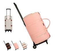 Trendfetchus Foldable Travel Bag 2.0 with Wheels, Foldable Travel Bag 2.0, Carry On Garment Bags, Air Travels Business Weekender Garment Storage, for Men Women (Pink+Wheels)