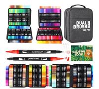 TrendGate Pennarelli Brush Pen Lettering, 144 Colori Pennarelli Doppia Punta Fine Acquerellabili com Libro da Colorare per Adulti Bullet Journal, Mandala, Calligrafia, Disegnoi
