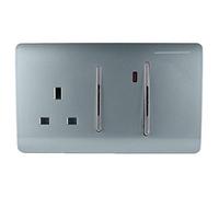 Trendi Switch Unità di controllo interruttore cucina 45 A decorativa artistica moderna senza viti e presa singola con indicatore al neon, per uso interno, grigio freddo - ART-WHS213CG