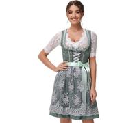 TrendiMax Abito tradizionale tradizionale Dirndl Midi da donna, elegante, per Oktoberfest, con grembiule in pizzo, taglia 34 - 46 - 50 cm, verde nobile, 52