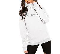 TrendiMax Felpa con Cappuccio da Donna a Collo Alto in Inverno, con Maniche Lunghe e Tasca a Marsupio, con la Tinta Unita e c'è Il Logo Stampato sul Petto. (Bianco, XL)