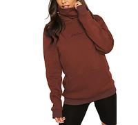 TrendiMax Felpa con Cappuccio da Donna a Collo Alto in Inverno, con Maniche Lunghe e Tasca a Marsupio, con la Tinta Unita e c'è Il Logo Stampato sul Petto. (Vino Rosso, S)