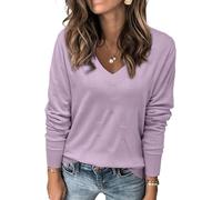 TrendiMax Maglione da Donna con Scollo a V Maglia Casual a Maniche Lunghe Pullover Elegante Herbest Sweater Primavera Autunno Fresco Viola, S