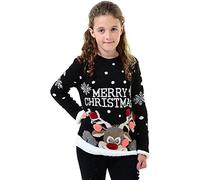 trending babz Maglione a maniche lunghe unisex per bambini, ragazzi e ragazze, con Babbo Natale, unicorno, renna, Ho Ho, maglione lavorato a maglia, Merry Xmas Nero, 7-8 Years