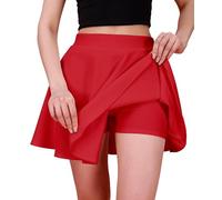 TRENDMALLS Gonne da donna classiche elasticizzate, alla moda, lunghezza al ginocchio, con pantaloncini interni attaccati, rosso, 46