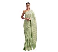 TRENDMALLS Sari da donna in seta reale specchio lavoro ricamo, Verde chiaro., taglia unica