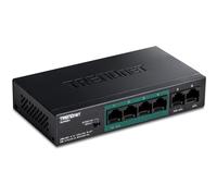 TRENDnet, TE-FP051, Switch PoE+ Fast Ethernet non gestito a lungo raggio a 6 porte, 4 porte PoE+, 2 porte Fast Ethernet, DIP Switch estende PoE+ 250 m (820 piedi) a 10 Mbps, nero