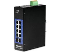 TRENDnet, TI-G102i, Switch industriale Gigabit L2 gestito su guida DIN a 10 porte, 8 Gigabit, 2 slot SFP, montaggio su guida DIN, splitter Ethernet, nero