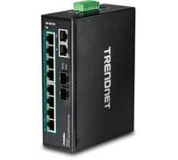 TRENDnet, TI-PG102, Switch industriale Gigabit PoE+ DIN-Rail a 10 porte, 8 porte Gigabit PoE+, 2 slot SFP, budget di potenza PoE da 240 W