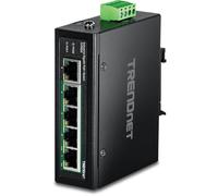 TRENDnet, TI-PG50, Switch Gigabit industriale non gestito rinforzato a 5 porte, 10/100/1000 Mbps, switch su guida DIN, 4 porte Gigabit PoE+, 1 porta Gigabit, switch di rete Gigabit Ethernet