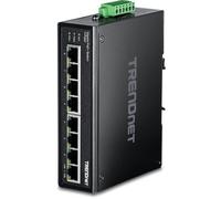 TRENDnet, TI-PG80, 8-Port Industrial Gigabit PoE+ DIN-Rail Switch, 200W PoE power budget, 16 Gbps Switching Capacity, nero