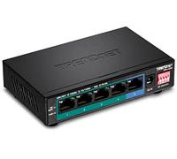 TRENDnet, TPE-LG50, Switch PoE+ Gigabit a lungo raggio a 5 porte, 4 porte PoE+ Gigabit, 1 porta Gigabit, budget PoE da 32 W, nero
