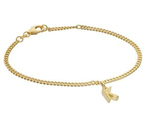 trendor Bracciale da ragazza con lettera K, argento 925, placcato oro, | Bracciale a maglia piatta con taglio a diamante, elegante bracciale per giovani donne,