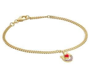 trendor Braccialetto per bambini con ferro cavallo/cuore argento sterling | Bracciale a maglia piatta con taglio a diamante, elegante bracciale per giovani donne,