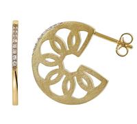 trendor Orecchini da donna, a lobo, a disco, in argento sterling 925, placcati oro, con zirconi cubici, 21712