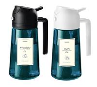 TrendPlain Spruzzatore olio per olio da cucina - 2 bottiglie di olio d'oliva da 470 ml con protezione da sguardi indiscreti - Dispenser olio 2 in 1 & flacone spray - Con etichette per scrivere