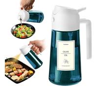 TrendPlain Spruzzatore per olio d'oliva in vetro blu da 470 ml per cucinare, dispenser 2 in 1 per olio d'oliva per gadget da cucina, friggitrice ad aria, insalata e barbecue, bianco