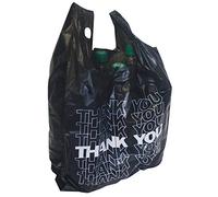 TRENDSKY 500 Sacchetti in Plastica 'Thank You' con Manico, Stabili, per Mercato/Kiosk/Cassetti, Nero, 29 + 14 x 40 cm, Unisex