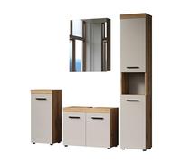 trendteam smart living - Ivrea - Mobili da bagno - Cashmir (beige)/rovere - Set di mobili da bagno con mobiletto alto, mobiletto per lavabo, cassettiera, armadietto a specchio - 164 x 184 x 34 cm
