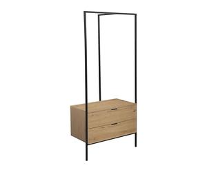 trendteam smart living - Jody - Appendiabiti con 2 pratici cassetti - Rovere/Nero - Appendiabiti compatto - 85 x 190 x 47 cm (LxAxP) - Appendiabiti indipendente con struttura in metallo