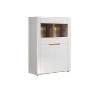 trendteam smart living - Marlon - Credenza - Bianco lucido/rovere Evoke - Vetrina con 2 ripiani in vetro - 96 x 132 x 39 cm - Senza maniglie - antigraffio