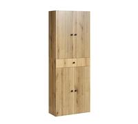 trendteam smart living - PureBliss - Mobile alto - Rovere - Ampio armadio da bagno con effetto scanalato - 70 x 186 x 31 cm - Armadietto da bagno con eleganti manici in metallo - Pratico cassetto