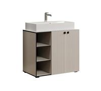 trendteam smart living - PureBliss - Mobile sottolavabo - Kashmir grigio chiaro - effetto scanalato - 3 scomparti aperti + 1 ripiano + lavabo da 80 cm - (larghezza x altezza x profondità) 90 x 91 x 53
