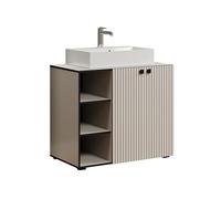 trendteam smart living - PureBliss - Mobile sottolavabo - Kashmir grigio chiaro - Lavabo con 3 scomparti aperti - 90 x 91 x 53 cm - Effetto scanalato - Manici in metallo - Lavabo da appoggio da 60 cm