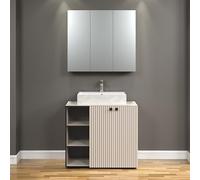 trendteam smart living - PureBliss - Set di mobili da bagno - grigio chiaro con effetto scanalato - Mobili da bagno con eleganti manici in metallo - 90 x 186 x 53 cm - Mobile lavabo con 3 scomparti