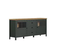 trendteam smart living - Stanton - Credenza - Verde scuro/Rovere - Armadio con 2 ante e 3 cassetti completamente estraibili - Vetrina con maniglie a conchiglia nere - 185 x 86 x 45 cm - Stile rustico