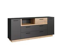trendteam smart living - Synnax - Credenza - Antracite/Rovere - Elegante comò con porte soft close e cassetto autoinserimento - 187 x 81 x 40 cm - Pannello posteriore nero - Base - Resistente ai