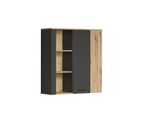 trendteam smart living - Vetrina sospesa - Soggiorno - Esteban - Dimensioni di montaggio (L x A x P) 90 x 99 x 34 cm - Colore antracite con rovere Coast Evoke - Effetto scanalato - 231253184