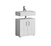 trendteam smart living - Wons - Mobile sottolavabo - Bianco/Bianco lucido - 2 ante e 1 ripiano - 60 x 58 x 34 cm - maniglie argentate - antigraffio