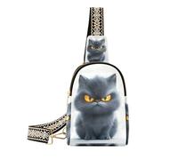 trendy Angry Grey Cat Anime borsa per donna impermeabile piccole borse a tracolla per escursioni, Anime gatto grigio arrabbiato, 1 size