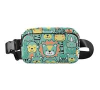 Trendy Animals Green Waterproof Women Fanny Packs Hip Bag Belt Purse Floral Cross Body Waist Pack, Trendy Animals Green 1, 8 x 13.5 x 5.8 cm, Funny Cute, Trendy Animals Green 1, 20,3 x 13,5 x 5,8 cm
