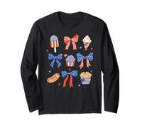 Trendy Apparel 4th of July Red White & Blue Bows & Snacks Maglia a Manica