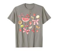 Trendy Apparel Assorted Jumble of Fruits And Cute Pink Bows Maglietta