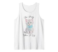 Trendy Apparel I'm Pretty When I Cry Cute Kitten Blue Bow Canotta