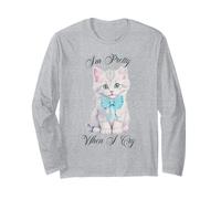 Trendy Apparel I'm Pretty When I Cry Cute Kitten Blue Bow Maglia a Manica