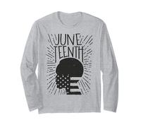 Trendy Apparel Juneteenth Head with American Flag Silhouette Maglia a Manica