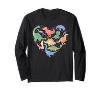 Trendy Apparel Multiple Dinosaurs Arranged Heart Shape Maglia a Manica