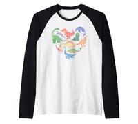 Trendy Apparel Multiple Dinosaurs Arranged Heart Shape Maglia con Maniche Raglan