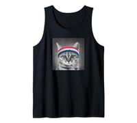 Trendy Apparel Panel of Cat with Red White And Blue Headband Canotta