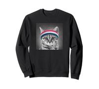 Trendy Apparel Panel of Cat with Red White And Blue Headband Felpa