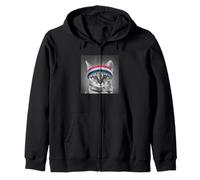 Trendy Apparel Panel of Cat with Red White And Blue Headband Felpa con Cappuccio