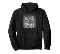 Trendy Apparel Panel of Cat with Red White And Blue Headband Felpa con Cappuccio