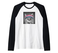 Trendy Apparel Panel of Cat with Red White And Blue Headband Maglia con Maniche Raglan