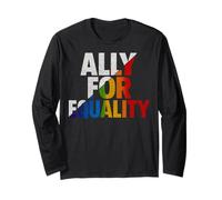 Trendy Apparel Pride Ally for Equality Big Rainbow Text Maglia a Manica