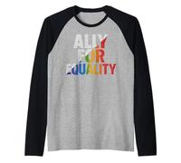Trendy Apparel Pride Ally for Equality Big Rainbow Text Maglia con Maniche Raglan